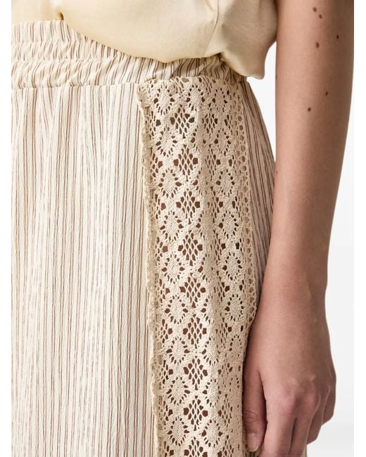 ViCOLO Natural Stripe-Pattern Lace-Trim Palazzo Pants