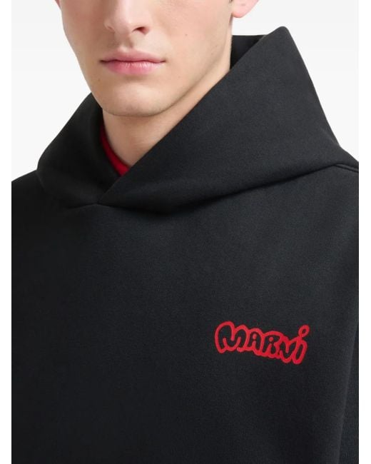 Marni Black Logo-Print Cotton Hoodie for men