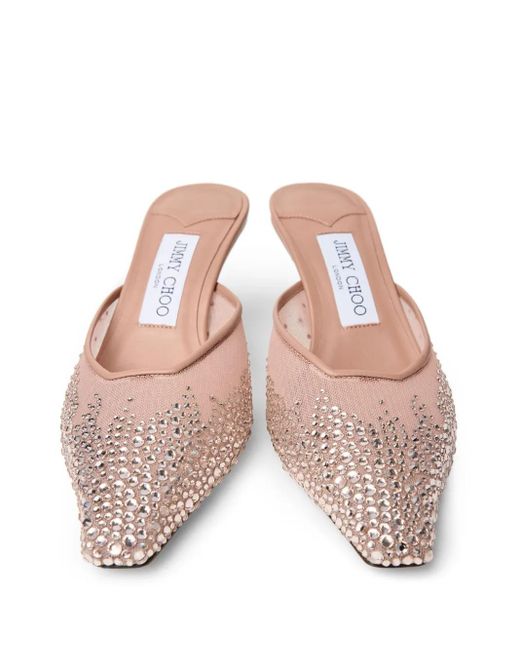 Jimmy Choo Vivi 65 Mesh Embellished Mules in Pink | Lyst