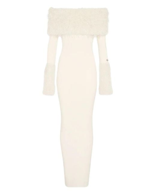 Jean Paul Gaultier Geribbelde Jurk Met Afwerking Van Imitatiebont in het White