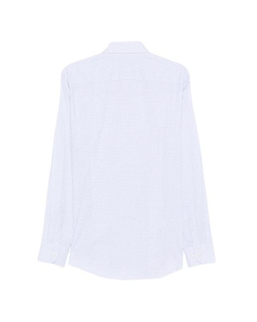 Boss White Check-Pattern Spread-Collar Shirt for men