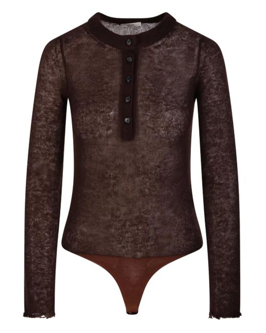 Haikure Brown Button-front Long-sleeve Bodysuit