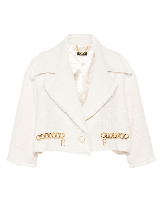 Elisabetta Franchi White Tweed Cropped Jacket
