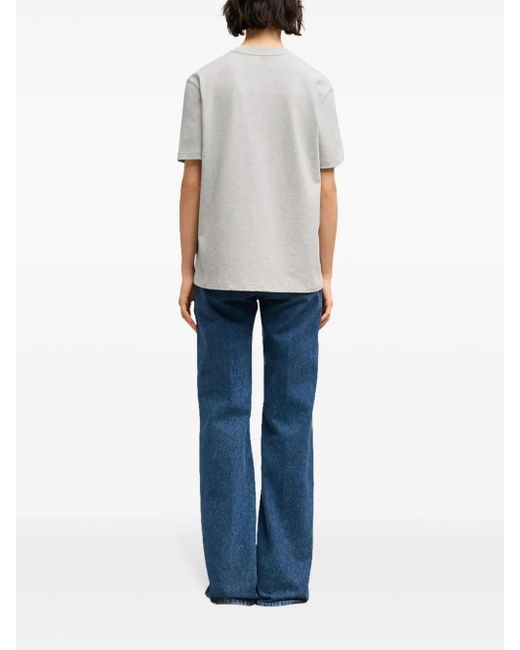 AMI Gray Embroidered Logo Ribbed Neck T-Shirt