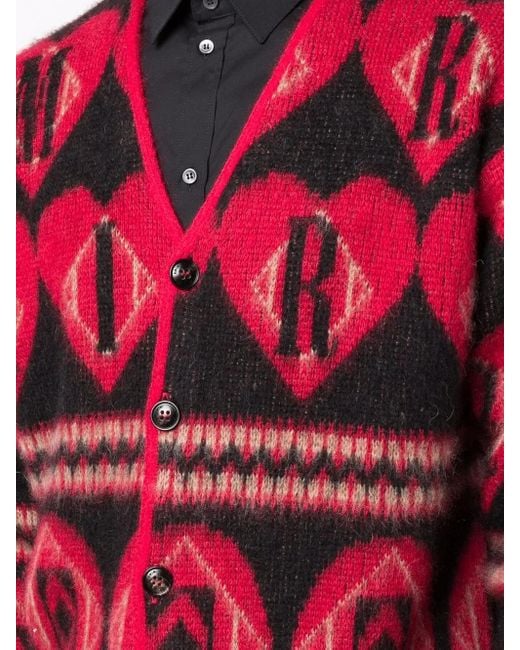 Amiri Red Logo Heart Intarsia-Knit Cardigan for men