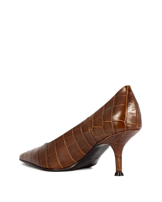 Lella Baldi Brown 50Mm Crocodile-Effect Pointed Pumps