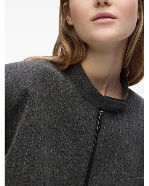 Karl Lagerfeld Gray Pinstripe Tailored Bomber Jacket