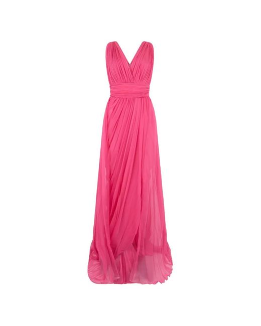Alberta Ferretti Pink Pleated Silk-Chiffon Maxi Dress