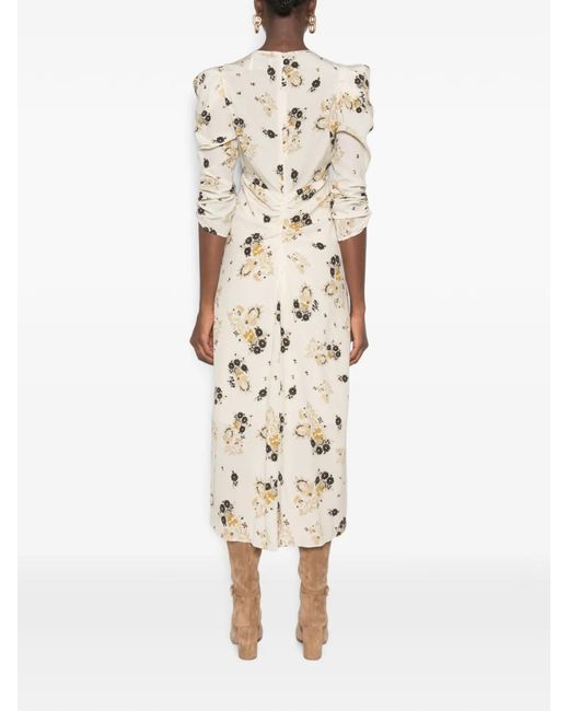 Isabel Marant White Albini Floral-Print Ruched Midi Dress