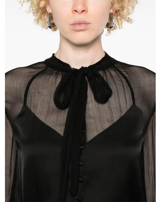 Twin Set Black Satin Tie-Neck Blouse