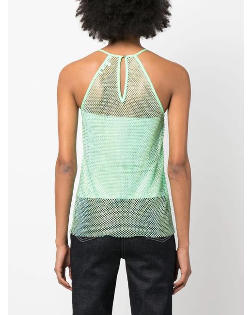Patrizia Pepe Green Rhinestone-Embellished Sleeveless Top
