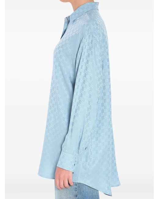 Gucci GG モノグラム シルクシャツ Blue