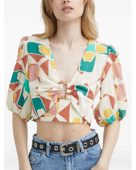 Ba&sh Blue Aymar Abstract-Print Crop Top