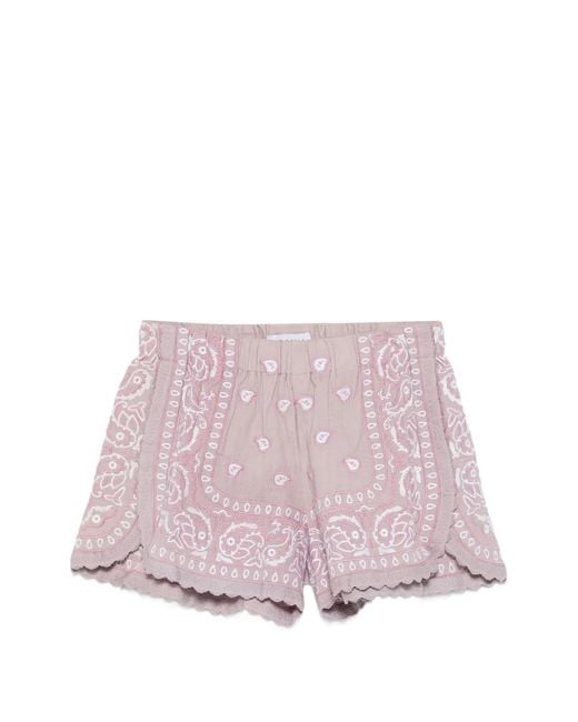 ORSINA Pink Bandana-Print Embroidered Shorts