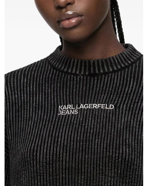 Karl Lagerfeld Black Logo-Embroidered Ribbed-Knit Sweater