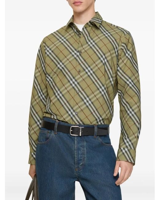 Burberry Green Check-Cotton Shirt for men