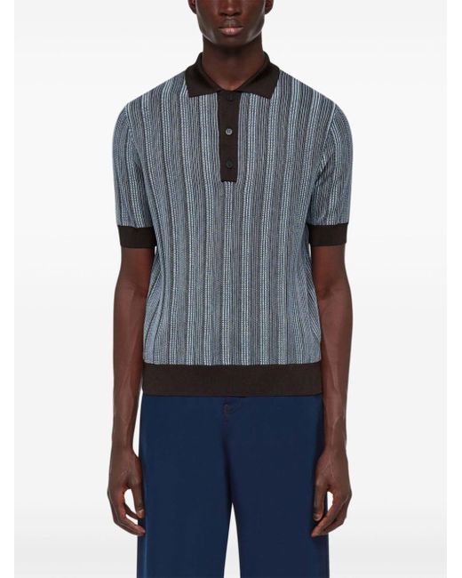 Ferragamo Gray Striped Intarsia-knit Polo Shirt for men
