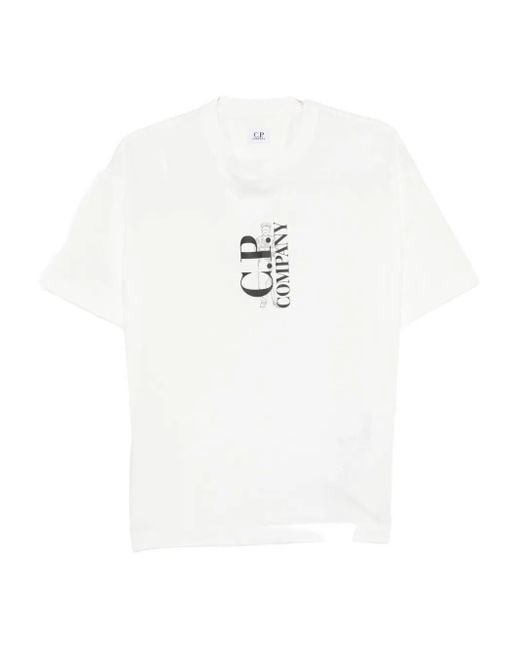 C P Company White Logo-Print T-Shirt for men