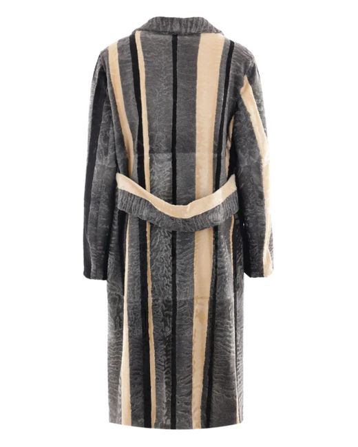 Prada Black Striped Fur Coat