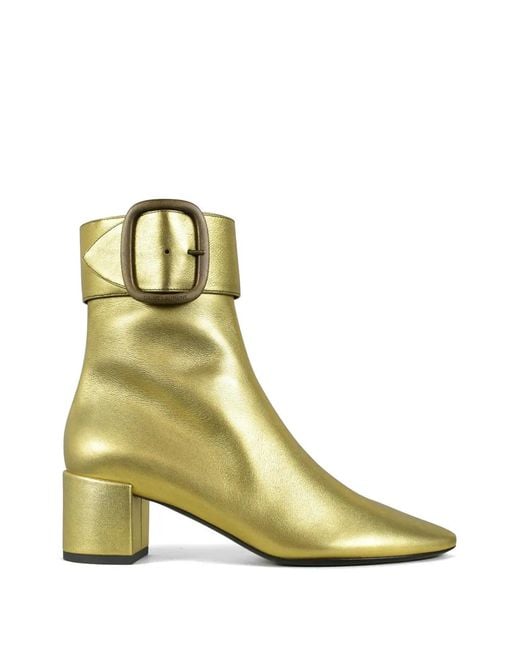 Saint Laurent Green Joplin Buckle-Strap Leather Boots