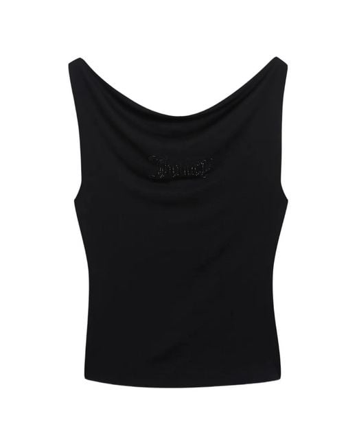 Juicy Couture Black Diamanté-Logo Draped Top