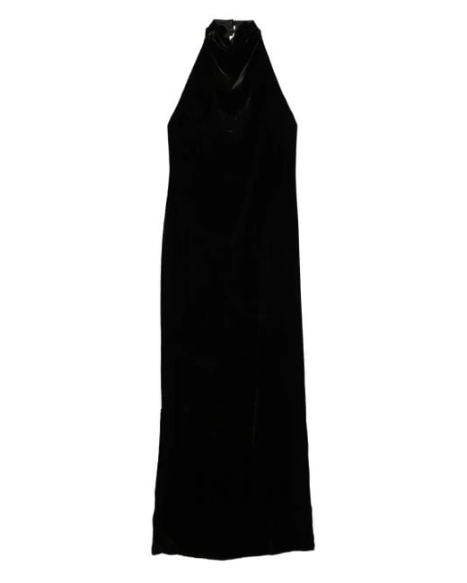 Raquel Diniz Black Halterneck Velvet Midi Dress