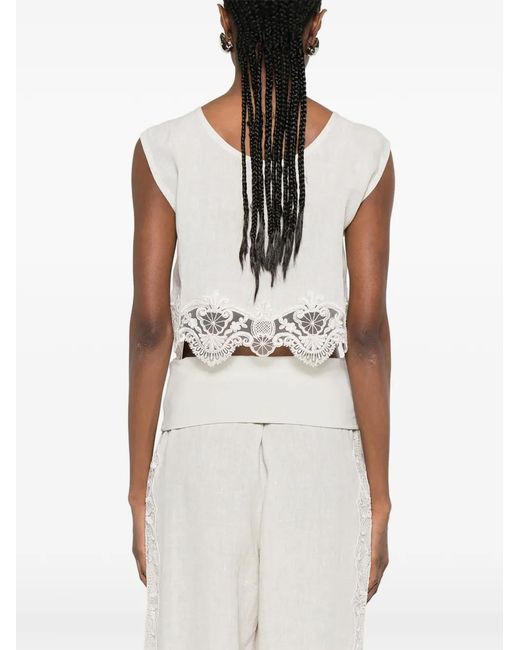 Maurizio Braschi White Lace Tie Top