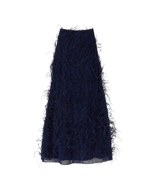 Pinko Blue Feather-Trim Sequin-Embellished Dress