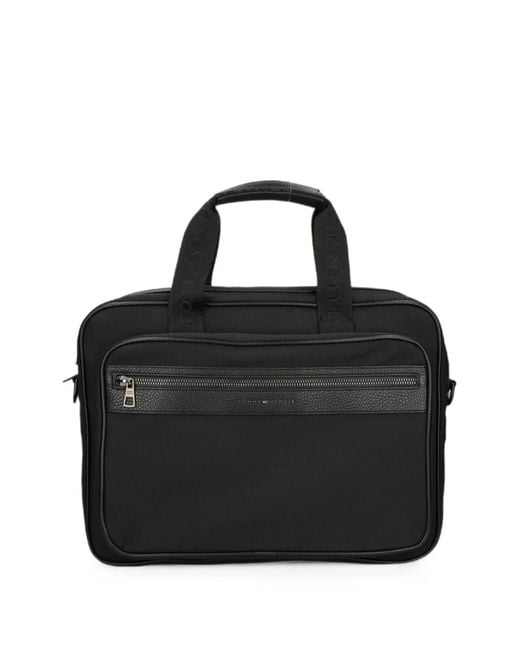 Tommy Hilfiger Black Logo-Tape Laptop Bag for men