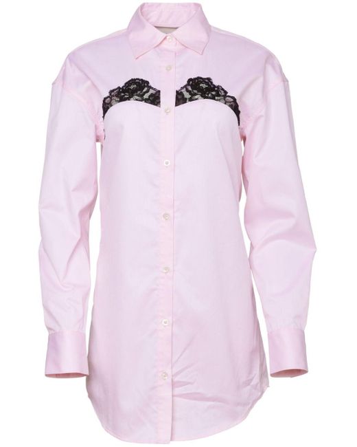 Fleur du Mal Pink Lace-panel Cotton Poplin Shirt