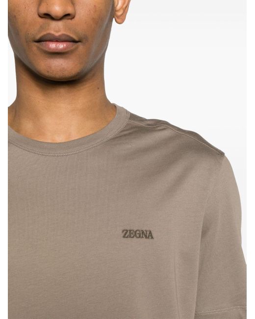 Zegna Natural Logo-embroidered Cotton T-shirt for men