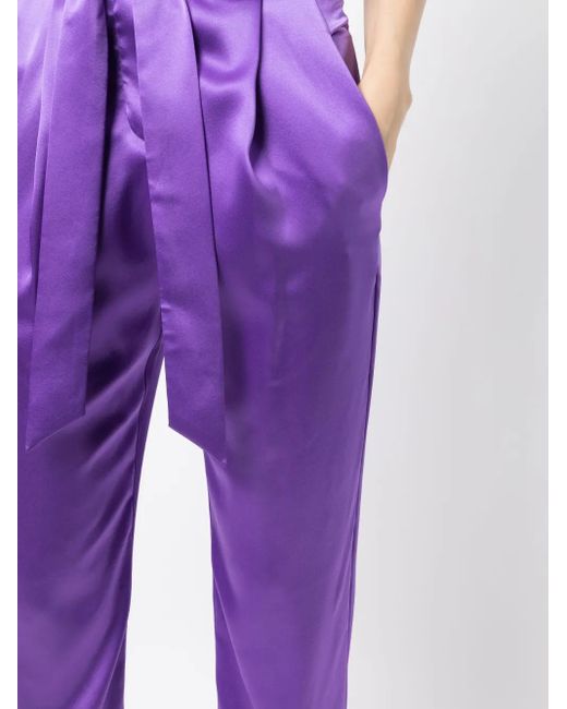 Michelle Mason Purple High-Waisted Pleated Silk Trousers