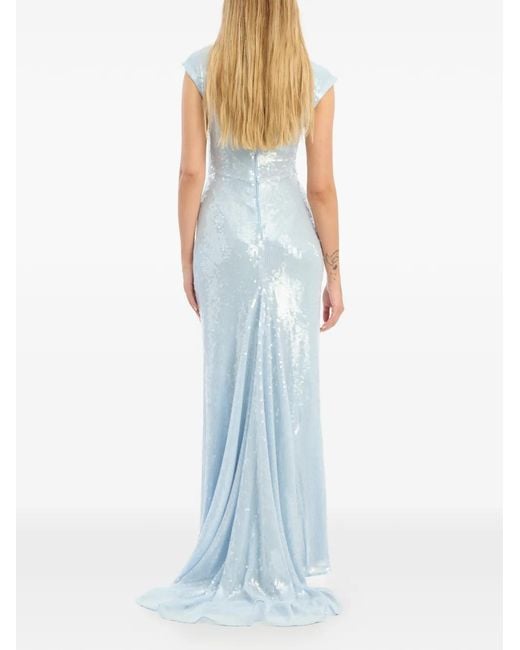 ROTATE BIRGER CHRISTENSEN Blue Sequin Cap-Sleeve Maxi Dress