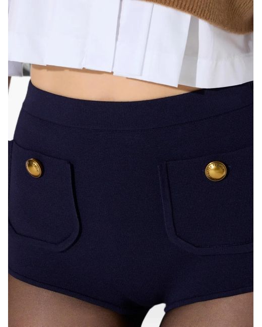 Elisabetta Franchi Blue Knit Shorts With Jewel Buttons