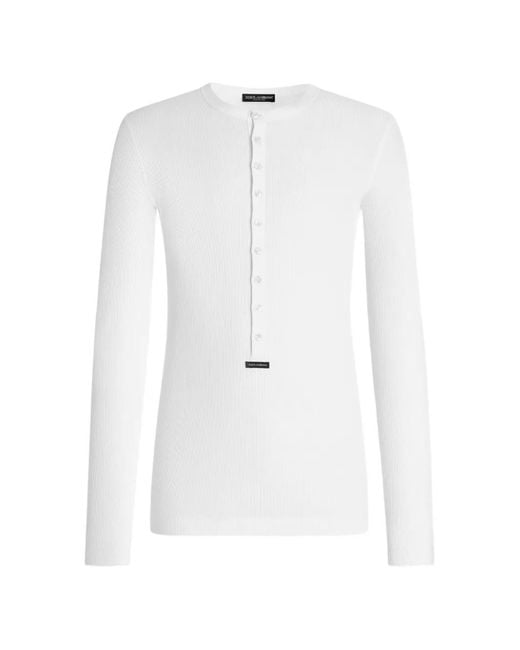 Dolce & Gabbana White Cotton Serafino T-Shirt With Label for men