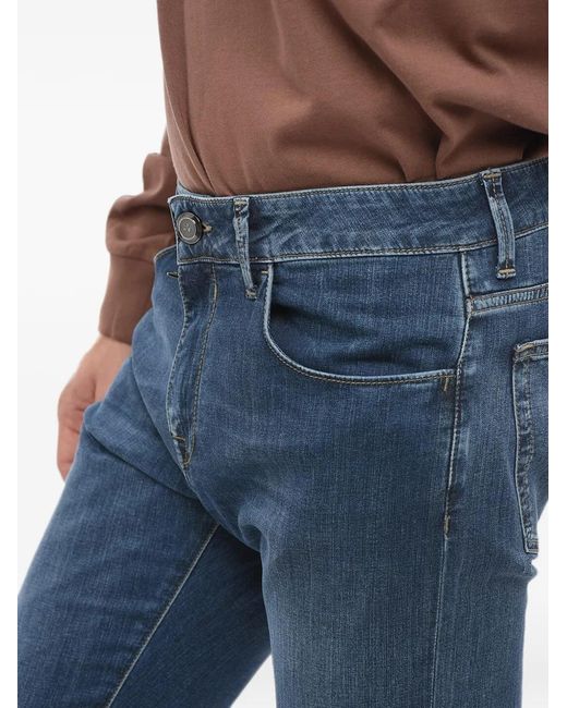 Corneliani Blue Logo-Patch Contrast-Stitch Straight-Leg Jeans for men