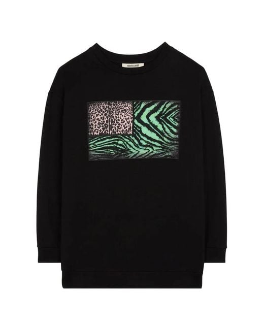 Roberto Cavalli Black Animal-Print Detail Sweatshirt