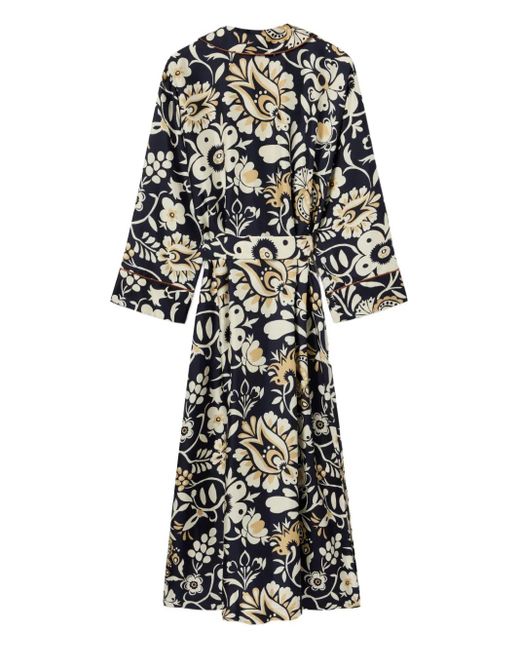 LaDoubleJ White Floral-Print Wrap-Style Midi Dress