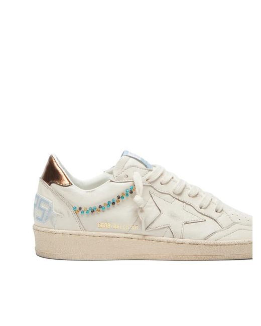 Golden Goose Deluxe Brand White Ball Star Nappa-Upper With Embroidery-Beads Nappa-Star And Spur Metallic-Heel Sneakers