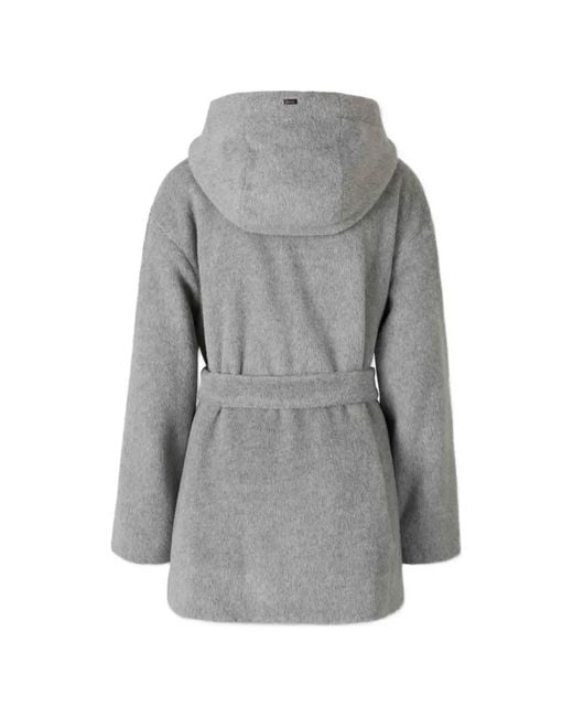 Herno Gray Hooded Belted Jacket
