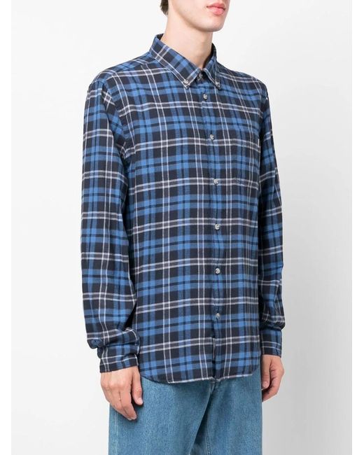 Woolrich Blue Check-Pattern Button-Up Shirt for men