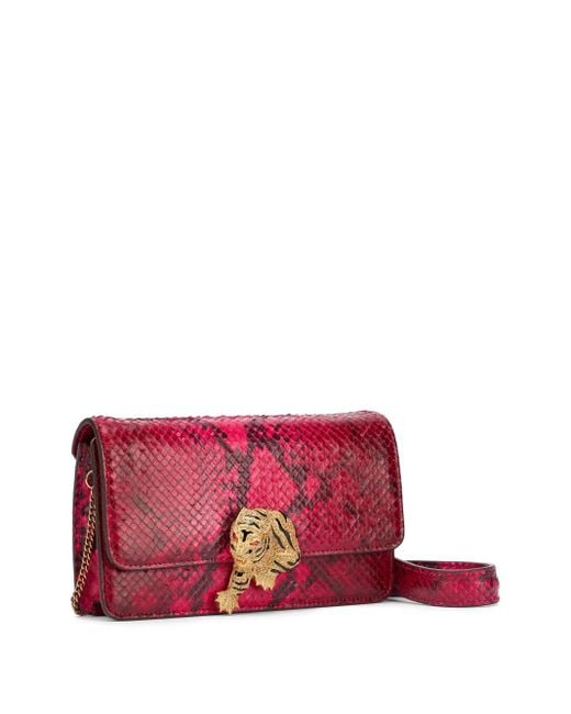 Roberto Cavalli Red Snake-Print Shoulder Bag