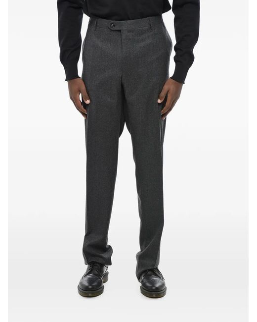 Corneliani Black Flat-Front Wool Trousers for men
