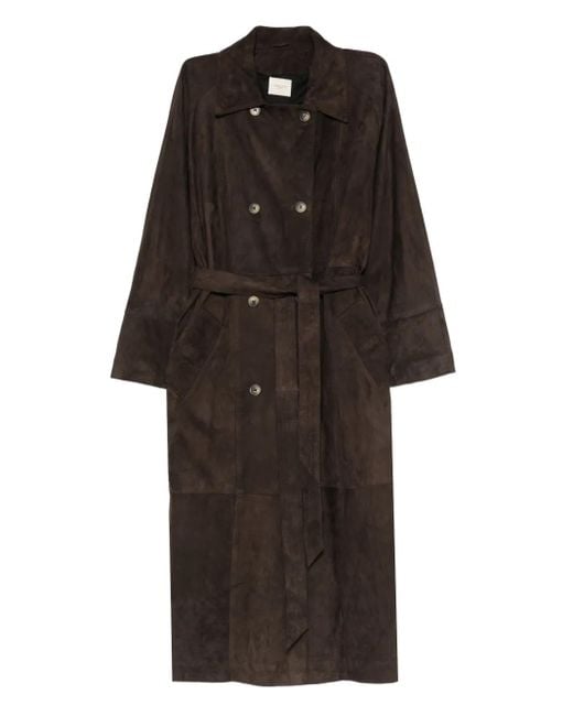 Mara Bini Black Leather Double-Breasted Coat