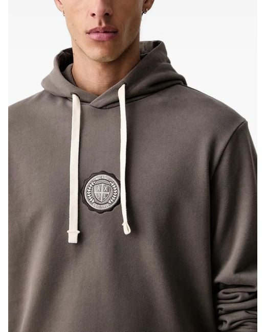 ARMANI EXCHANGE Gray Logo-Patch Drawstring Hoodie for men