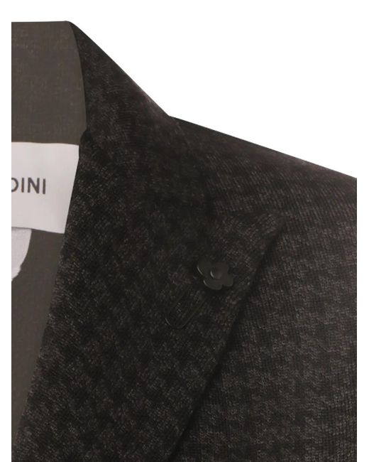 Lardini Black Houndstooth-Pattern Double-Breasted Blazer for men