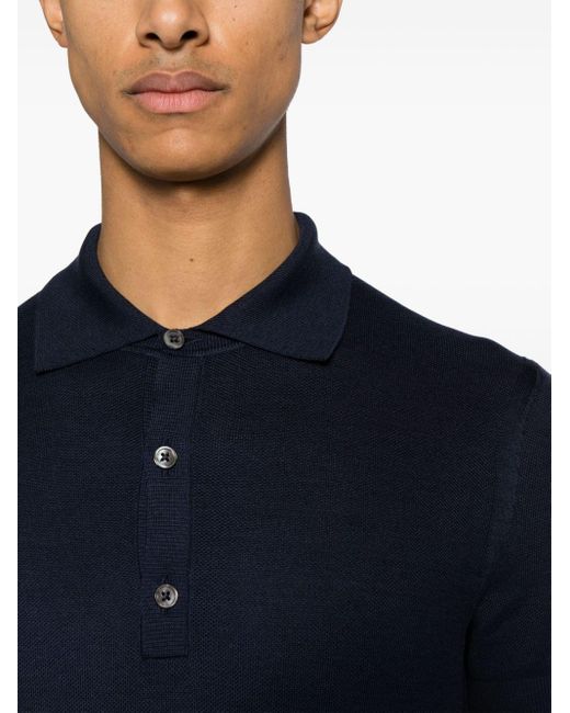 Tom Ford Blue Silk Blend Piqué Polo Shirt for men