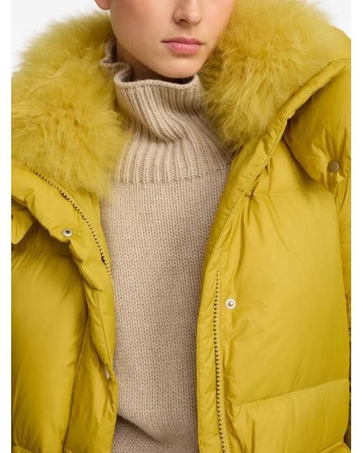 Yves Salomon Yellow Hoodedlambshearling Down Coat