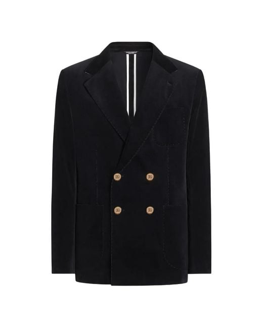 Dolce & Gabbana Black Portofino Double-Breasted Velvet Jacket for men