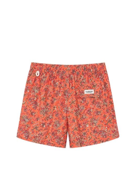 LES HÉRITIERS Red Captain Sea Floral-Print Swim Shorts for men